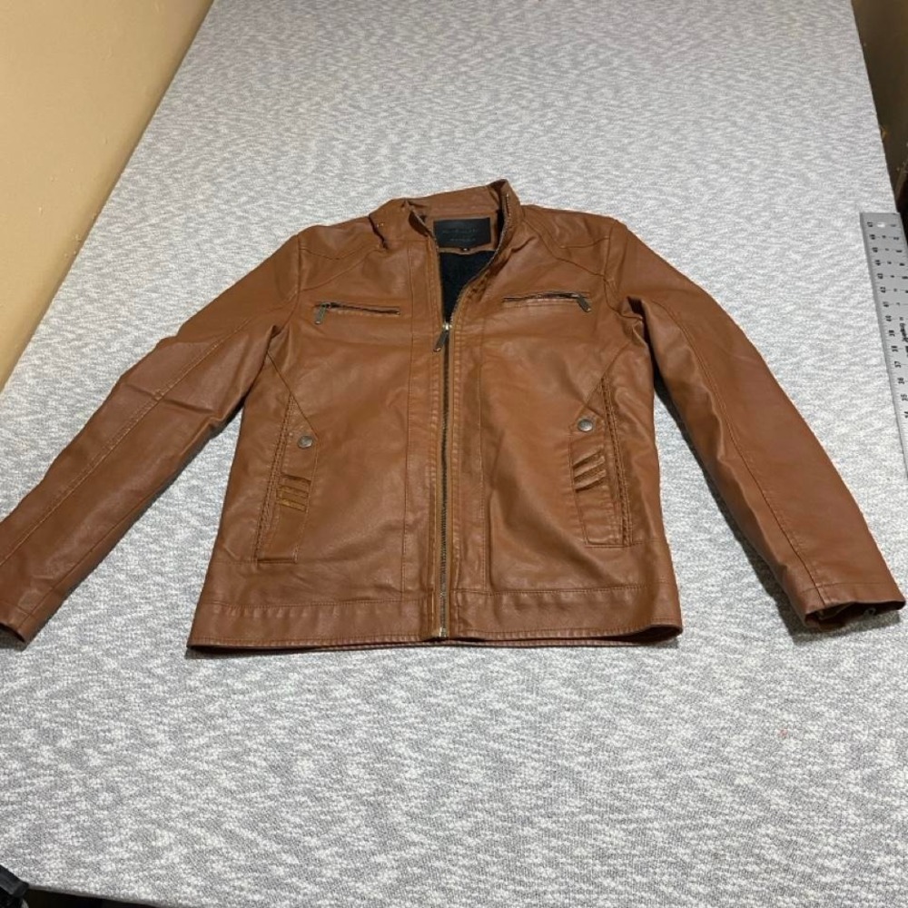 American Breed brown faux leather jacket full zip up Size S. SKU-A558